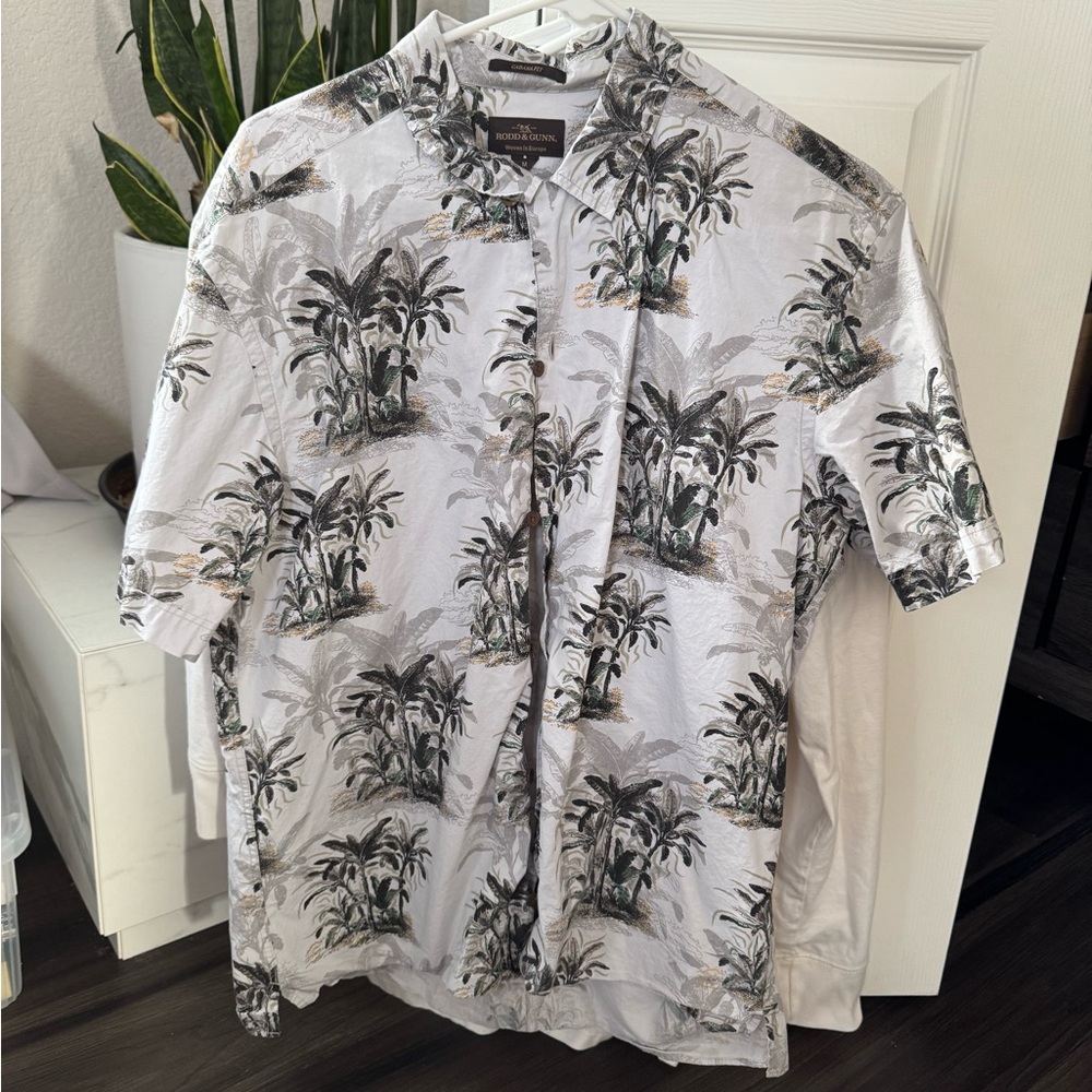 Rodd & Gunn Palm Print Casual Shirt - Black and Gray on White